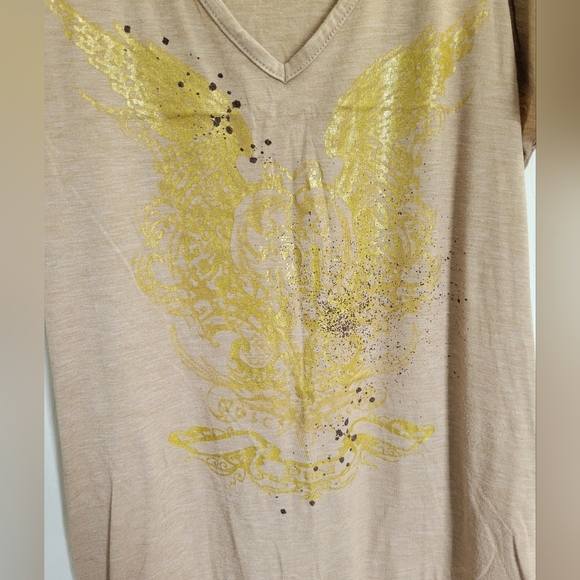 Yuka Tan And Gold Y2K Cybersigilism Avant Garde Short Sleeve Tunic Shirt - Picture 9 of 10